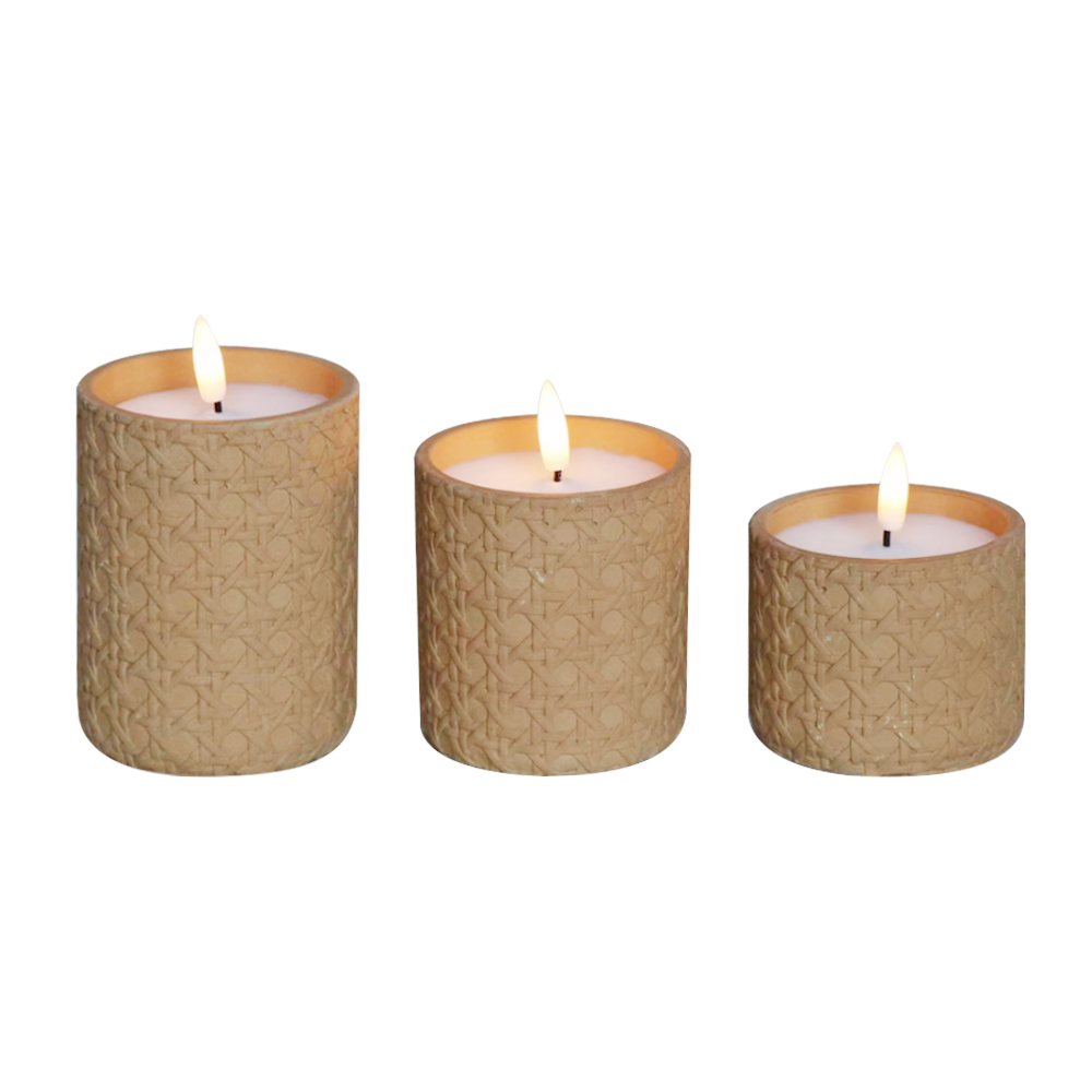 LED-Kerze mit realistischer Flamme, Batterie, Zement, 3D-Docht